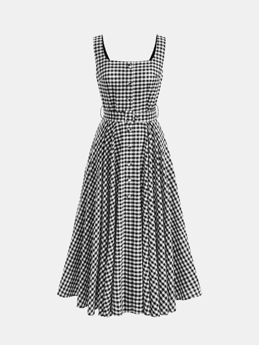 Commense Black and White Gingham Belted Midi Dress - Picture 4 of 8